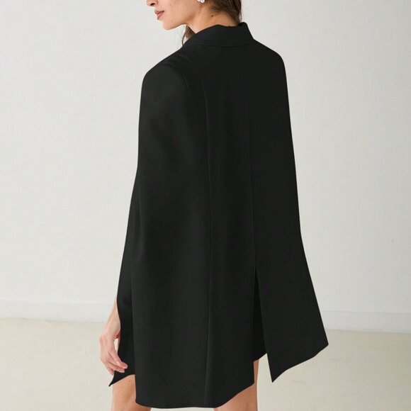 Black Elegant Women's Button-Front Long Sleeve Casual Blazer - Picture 2 of 8